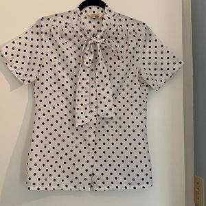 Black and white polka dot vintage blouse with bow.